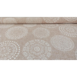 Loneta Decorativa Beige o Gris Estampada Patrón Mandala Sofisticado 280 cm Ancho