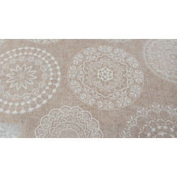 Loneta Decorativa Beige o Gris Estampada Patrón Mandala Sofisticado 280 cm Ancho