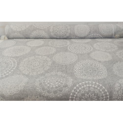 Loneta Decorativa Beige o Gris Estampada Patrón Mandala Sofisticado 280 cm Ancho