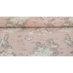 Loneta Estampada Mapamundi Vintage, Elegancia y Aventura en 280 cm Ancho.