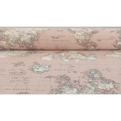 Loneta Estampada Mapamundi Vintage, Elegancia y Aventura en 280 cm Ancho.