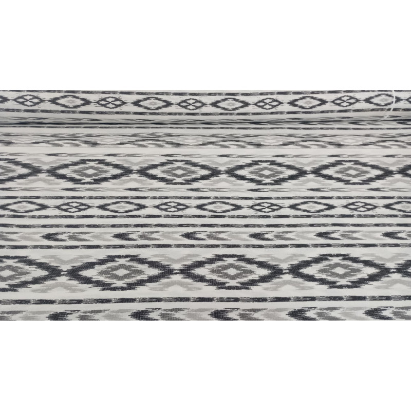 Loneta Estampada Modelo Mallorquina patrón en Ikat, Elegancia y Resistencia en 280 cm Ancho.