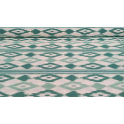 Loneta Estampada Modelo Mallorquina patrón en Ikat, Elegancia y Resistencia en 280 cm Ancho.