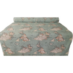 Loneta Estampada Mapamundi Vintage, Elegancia y Aventura en 280 cm Ancho.