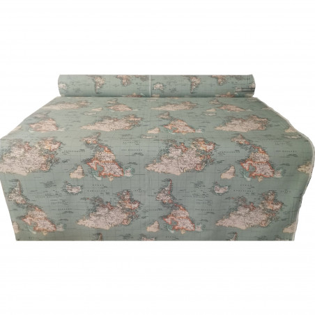 Loneta Estampada Mapamundi Vintage, Elegancia y Aventura en 280 cm Ancho.
