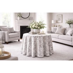 Falda de Mesa Camilla Primavera-Verano Redonda Tardor Gris Azulado – Loneta 50/50 Algodón-Poliéster – Estampado Floral