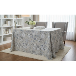 Falda de Mesa Camilla Primavera-Verano Cuadrada Rectangular Tardor Gris Azulado – Loneta 50/50 CO-POL – Estampado Floral