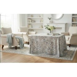 Falda de Mesa Camilla Primavera-Verano Cuadrada Rectangular Tardor Gris Azulado – Loneta 50/50 CO-POL – Estampado Floral