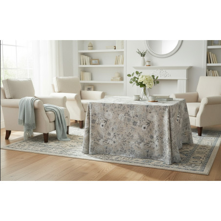 Falda de Mesa Camilla Primavera-Verano Cuadrada Rectangular Tardor Gris Azulado – Loneta 50/50 CO-POL – Estampado Floral