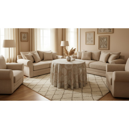 Falda Mesa Camilla Verano Mandalas Gris y Beige | Loneta 50/50