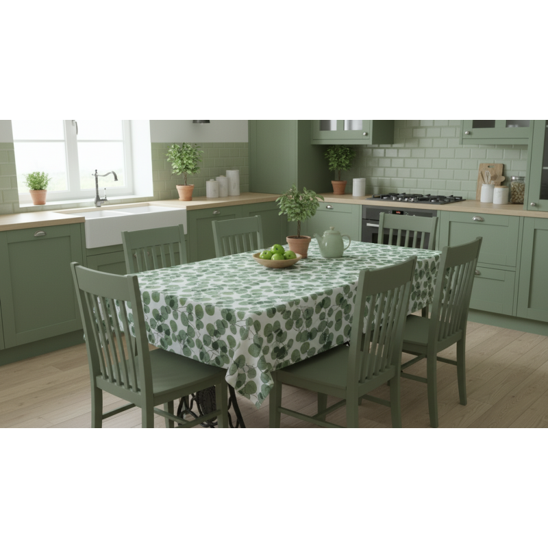 Mantel Decorativo Hojas Verdes 140x140 cm | Loneta Algodón