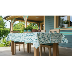 Mantel Decorativo Azteca Geométrico 140x140 cm | Turquesa Loneta