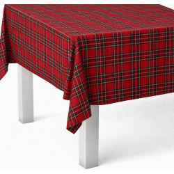 Mantel de Navidad Cuadros Tradicionales Tartan Rojo y Dorado | Texna
