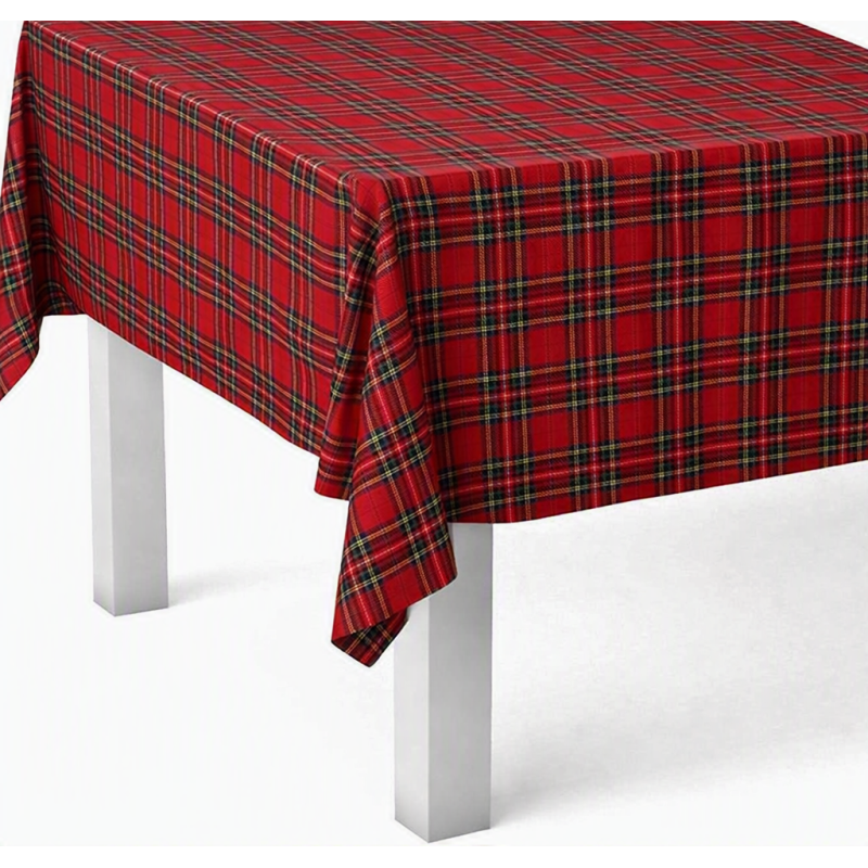 Mantel de Navidad Cuadros Tradicionales Tartan Rojo y Dorado | Texna