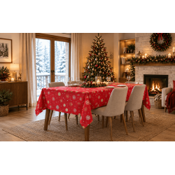 Mantel de Navidad Nieve Rojo, Blanco y Dorado | Texna